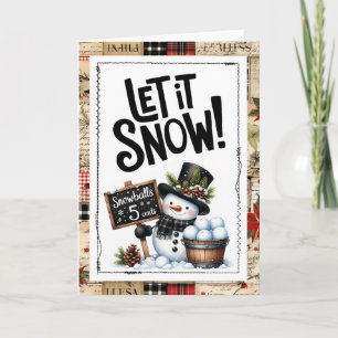 Tarjeta Deja que nieve hombre de nieve Navidad