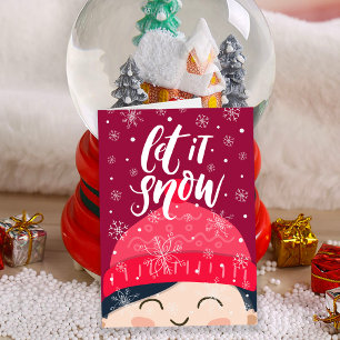 Tarjeta Deja que Nieve Niño Feliz Gorro de Invierno Fiesta