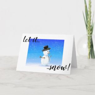 Tarjeta Dejemos nevar alegremente hombre de nieve en sombr
