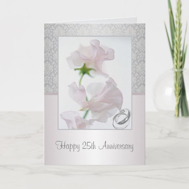 Tarjeta del 25 aniversario. Flores, anillos, paro  (Anverso)