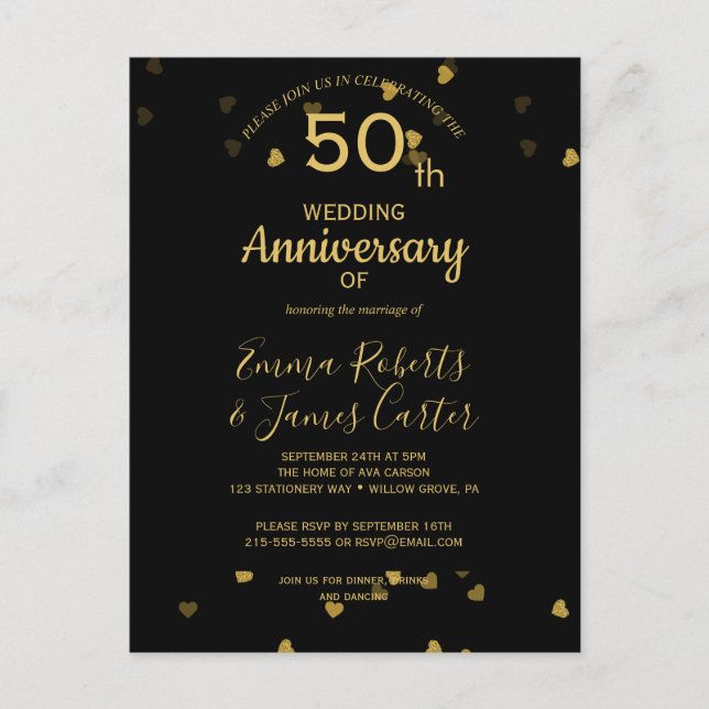 Tarjeta del 50 aniversario en negro y dorado (Anverso)