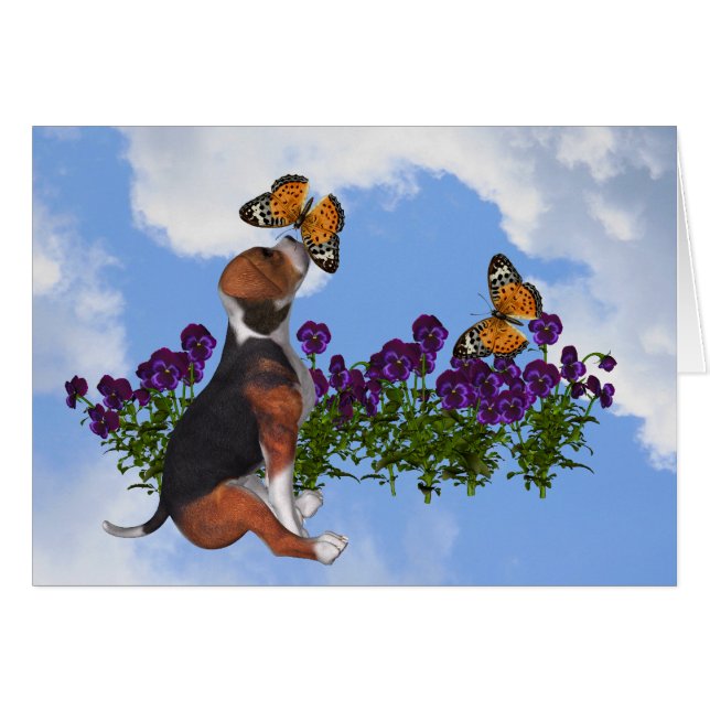 Tarjeta del animal de las flores de mariposas del (Anverso (Horizontal))