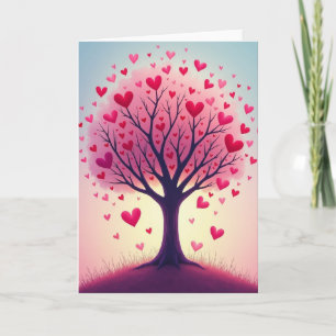 Tarjeta del árbol de corazones crecientes