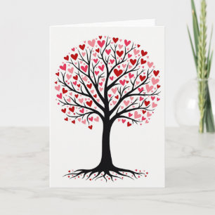 Tarjeta del Árbol de Corazones Románticos