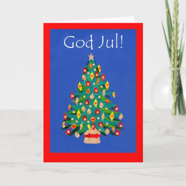 Tarjeta del árbol de navidad con el saludo sueco (Anverso)