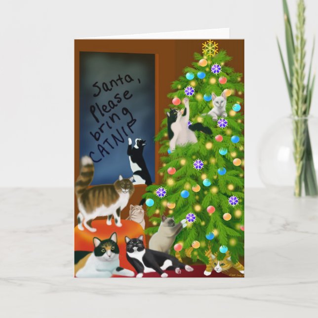 Tarjeta del árbol de navidad del gato del gatito (Anverso)