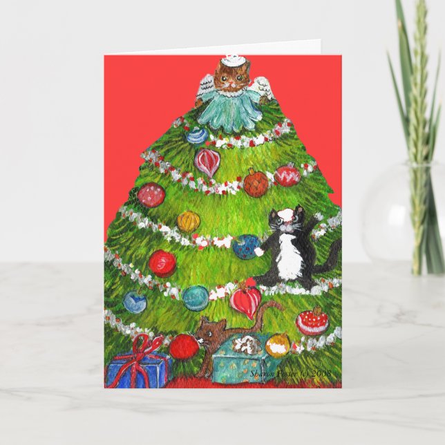 Tarjeta del árbol de navidad del gato del gatito (Anverso)