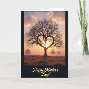 Tarjeta del árbol del corazón al atardecer