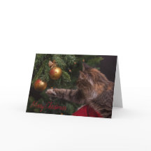 Tarjeta del árbol del gato de las Felices Navidad