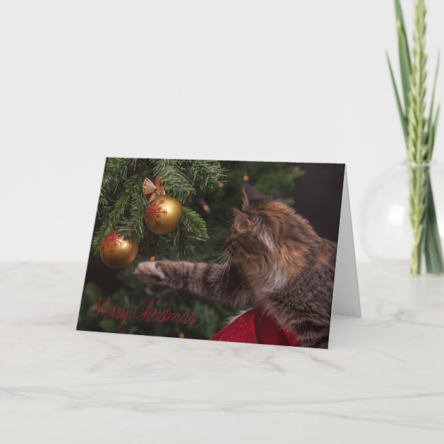 Tarjeta del árbol del gato de las Felices Navidad (Anverso)