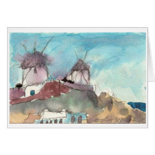 "Tarjeta del arte de la acuarela de los molinoes