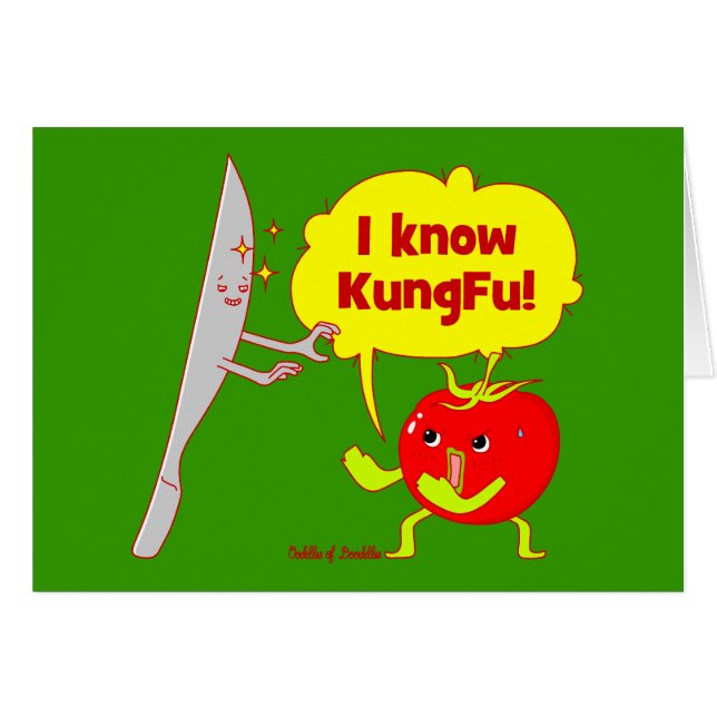 Tarjeta del arte del Doodle del tomate de KungFu (Anverso (Horizontal))
