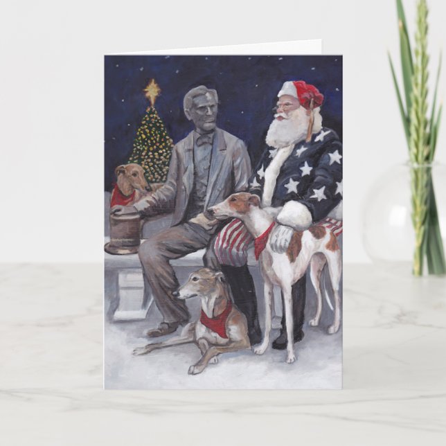 Tarjeta del arte del perro del galgo del navidad (Anverso)