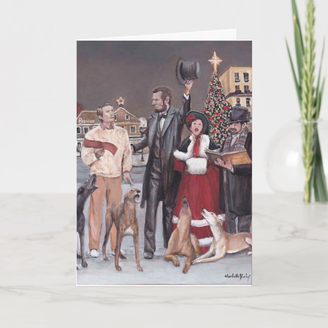 Tarjeta del arte del perro del galgo del navidad (Anverso)