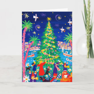 Tarjeta del arte: Luces de navidad y cantantes del
