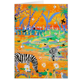 Tarjeta del arte: Puesta del sol rayada del safari