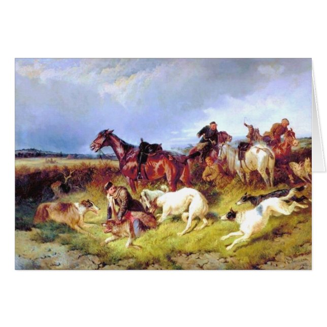 Tarjeta del Borzoi de la caza de la primavera (Anverso (Horizontal))