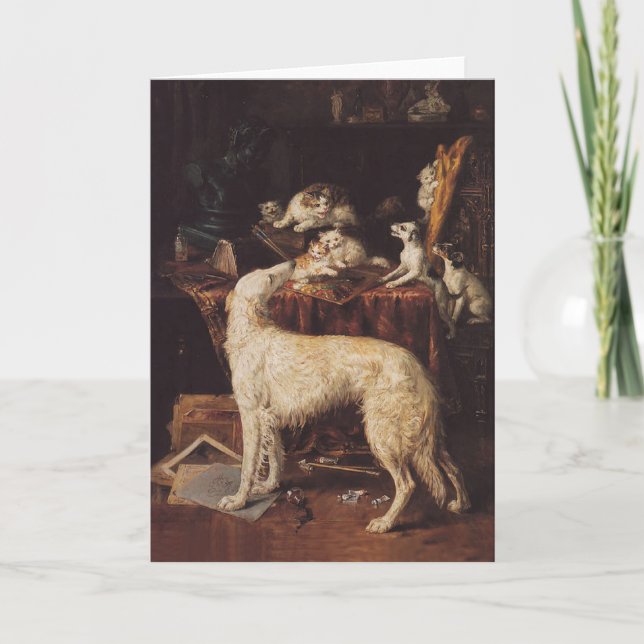 Tarjeta del Borzoi y de los gatos (Anverso)