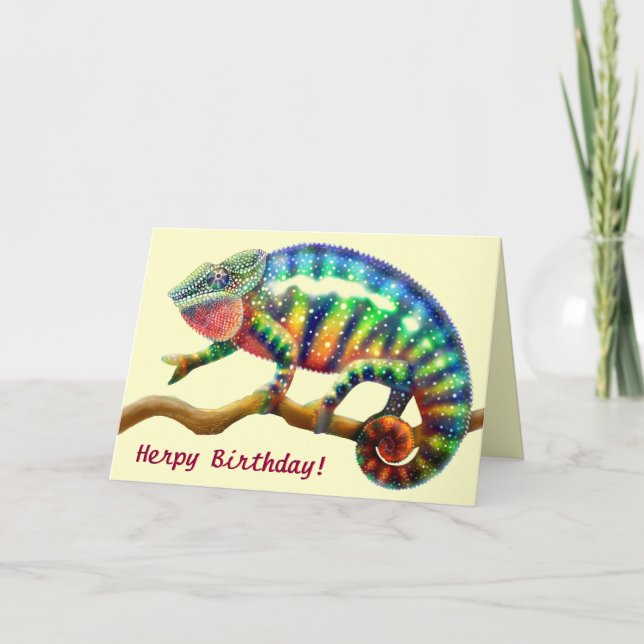 Tarjeta del camaleón del feliz cumpleaños de Herps (Anverso)