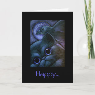 Tarjeta del CAT NEGRO y de RAVEN/CROW HALLOWEEN