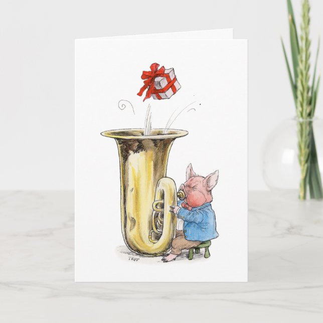 Tarjeta del cerdo del feliz cumpleaños tuba-que (Anverso)