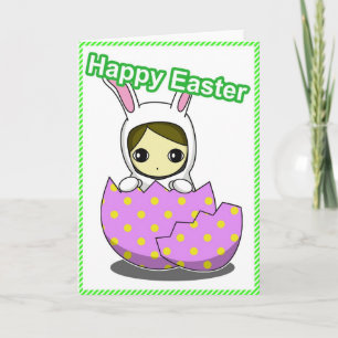 Tarjeta del chica de conejito de pascua