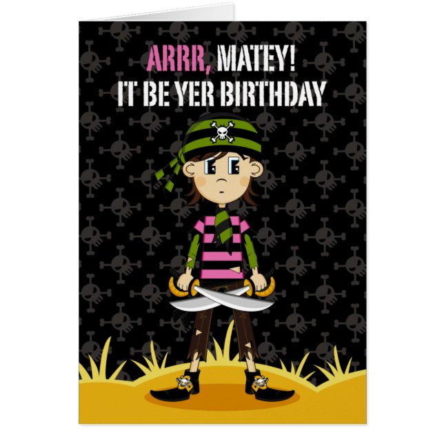 Tarjeta del chica del pirata del pañuelo (Frente)