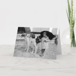 Tarjeta del chica y del Borzoi