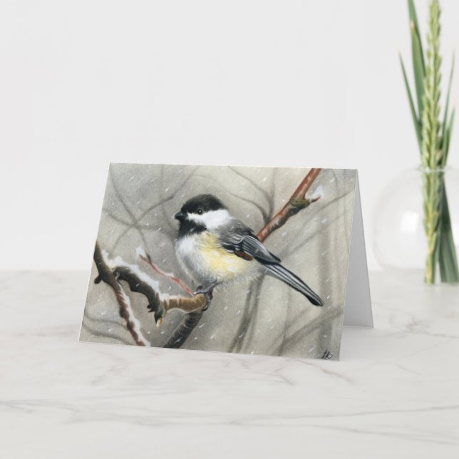 TARJETA del chickadee del pájaro del invierno (Anverso)