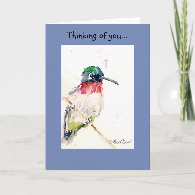 Tarjeta del colibrí de la acuarela (Anverso)