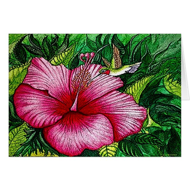 Tarjeta del colibrí del hibisco (Anverso (Horizontal))