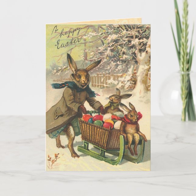 Tarjeta del conejito de pascua del vintage (Anverso)