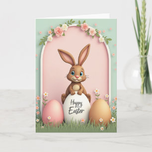 Tarjeta del conejo de Pascua del Arco de Rosa