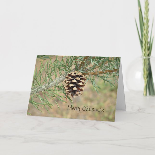 Tarjeta del cono del pino de las Felices Navidad (Anverso)