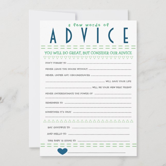 Tarjeta del consejo de Baby Shower (Anverso)