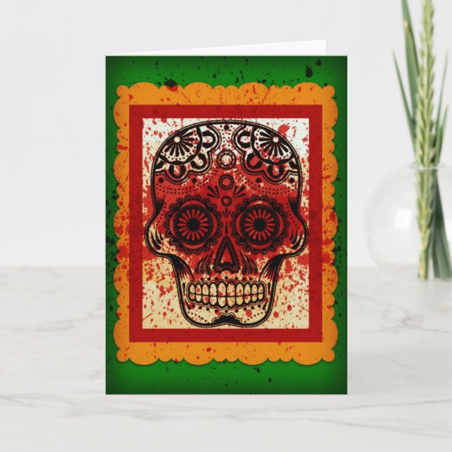 Tarjeta del cráneo de Dia De Los Muertos Sugar (Anverso)