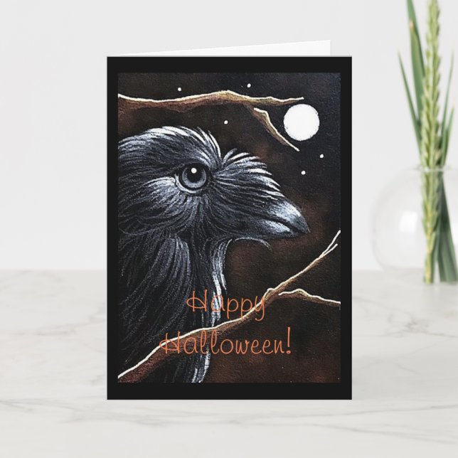 TARJETA DEL CUERVO DEL CUERVO DE HALLOWEEN Y DE LA (Anverso)