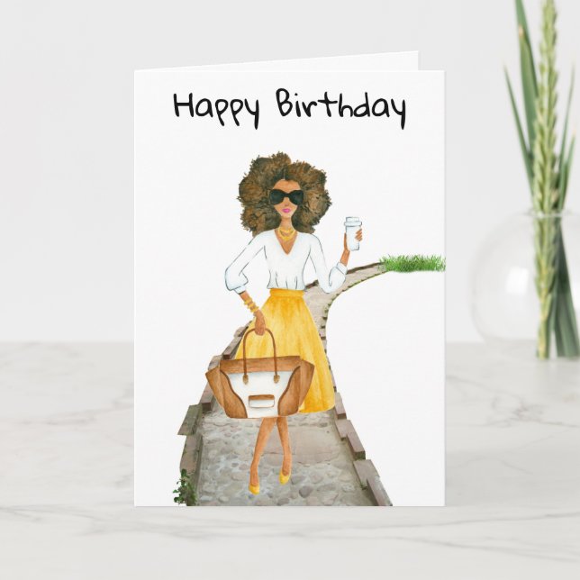 Tarjeta del cumpleaños afroamericana de la mujer (Anverso)