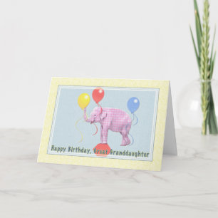 Tarjeta del cumpleaños de la bisnieta, elefante