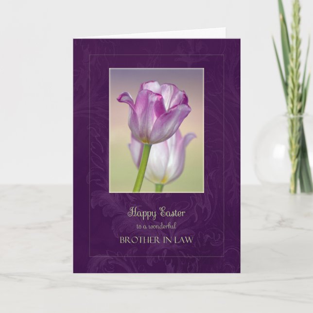 Tarjeta del cuñado de Pascua/tulipanes felices de (Anverso)