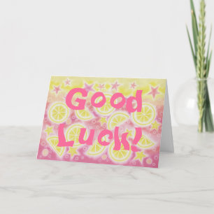 Tarjeta del día brillante "Buena Suerte" rosa de L