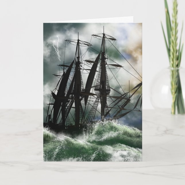 Tarjeta del día de Colón con la nave pintada (Anverso)