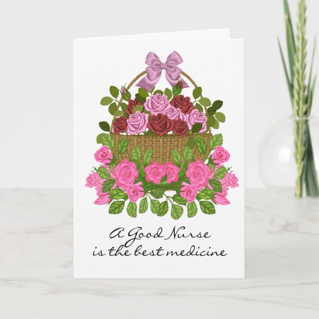 Tarjeta del Día de Enfermeras con cesta de Rosas (Anverso)