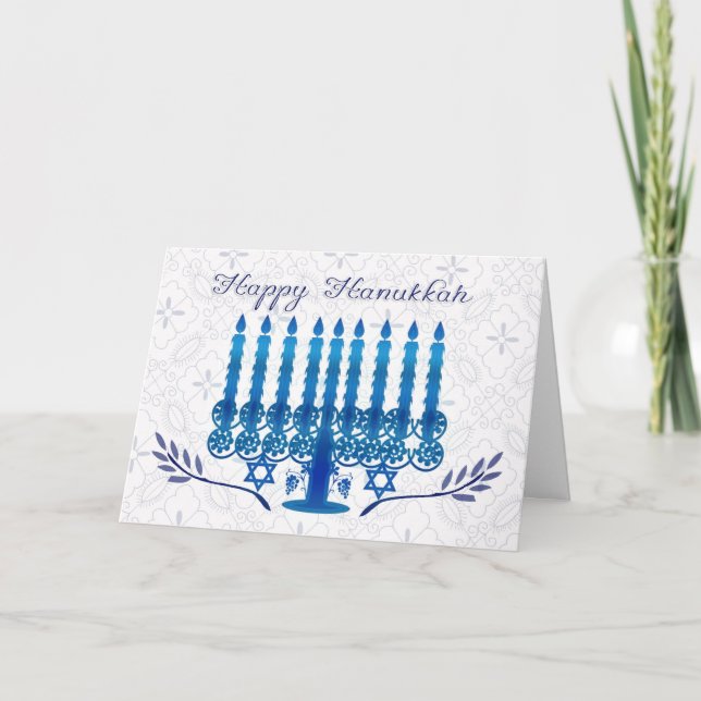 tarjeta del día de fiesta de Jánuca con el menorah (Anverso)