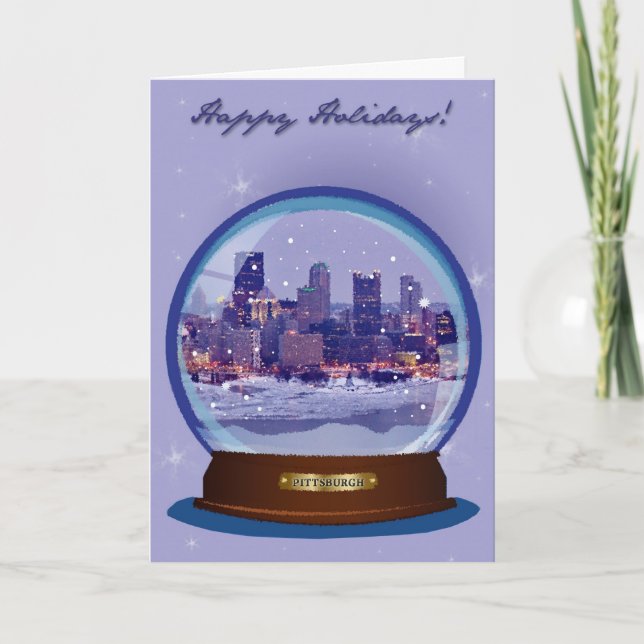 Tarjeta del día de fiesta de Pittsburgh Snowglobe (Anverso)
