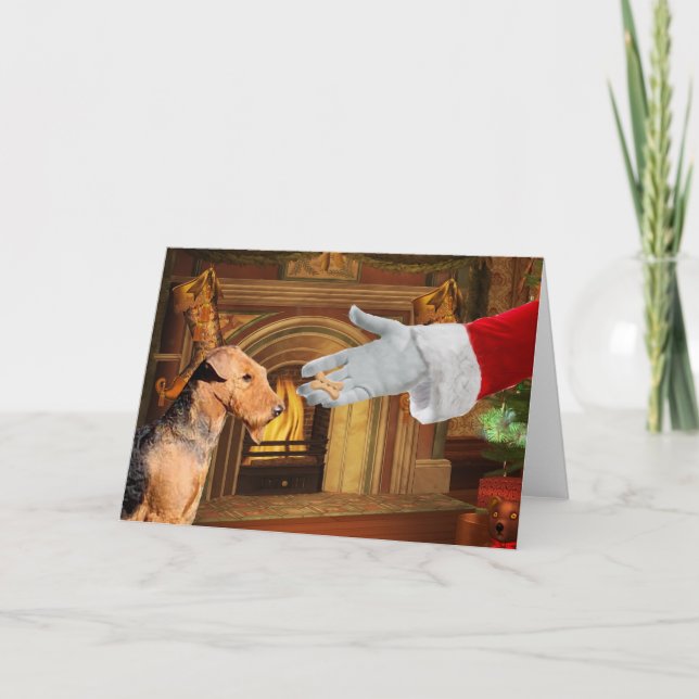 Tarjeta del día de fiesta del navidad de Airedale (Anverso)