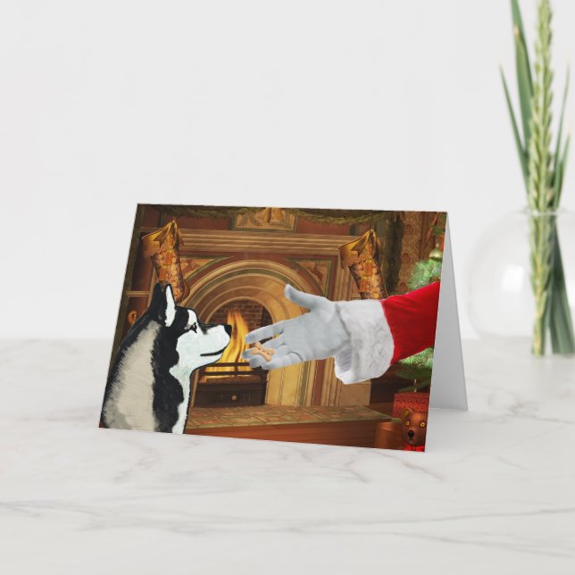 Tarjeta del día de fiesta del navidad del husky (Anverso)