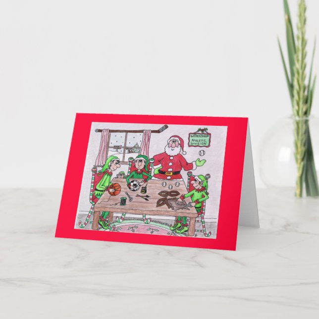Tarjeta del día de fiesta del taller de Santas (Anverso)
