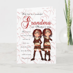 Tarjeta del día de la abuela de los gemelos - Dos