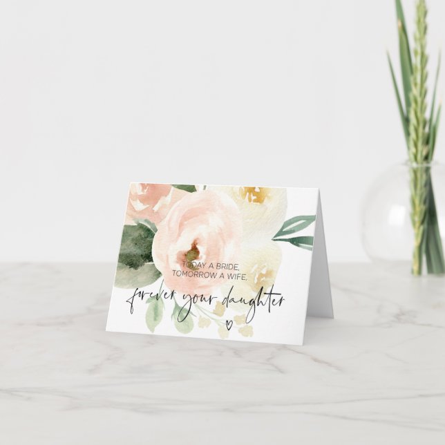 Tarjeta del día de la boda floral rosa para padres (Anverso)